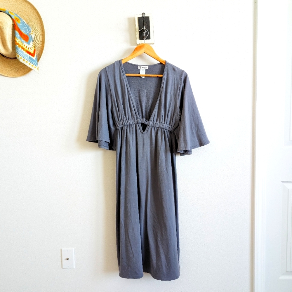 Karlie Bohemian Deep V Neck Dress in Gray Stretchy Terry Size Medium